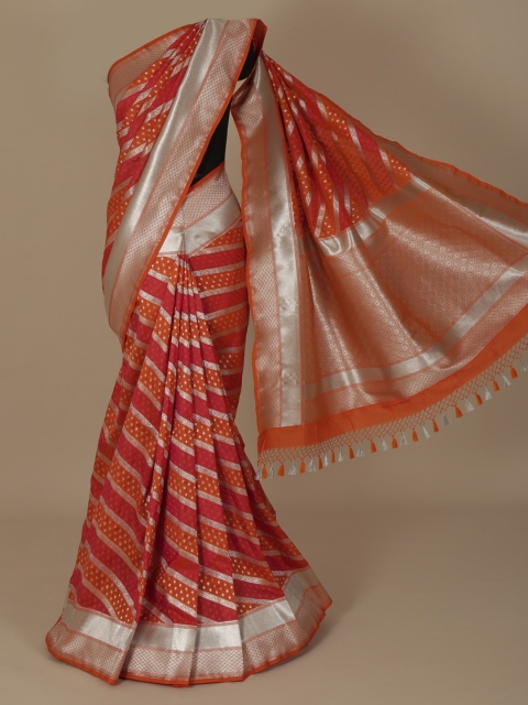 

Pothys Orange Striped Jute Silk Saree