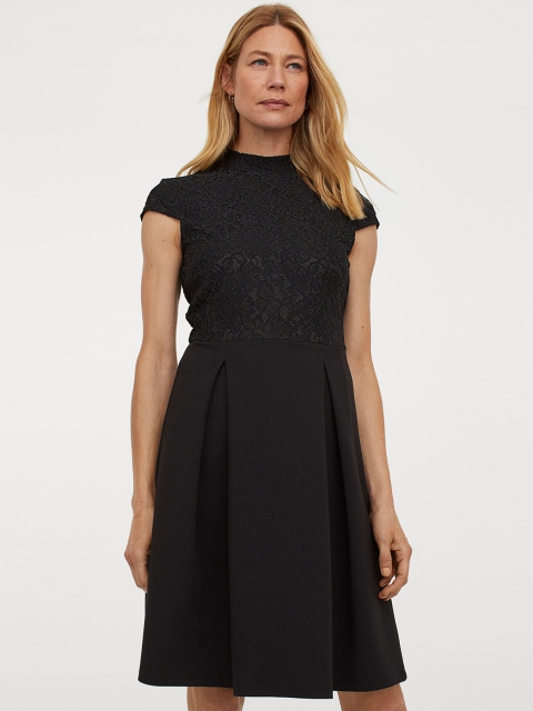 

H&M Women Black Cap-Sleeved Lace Dress
