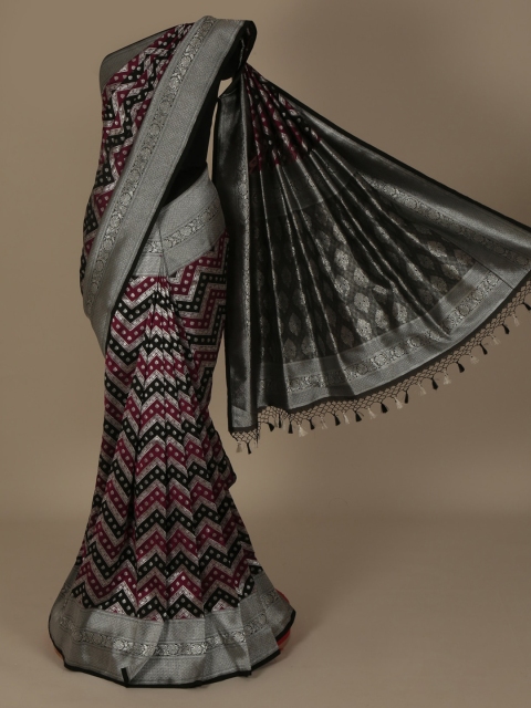 

Pothys Black & Maroon Jute Silk Printed Saree