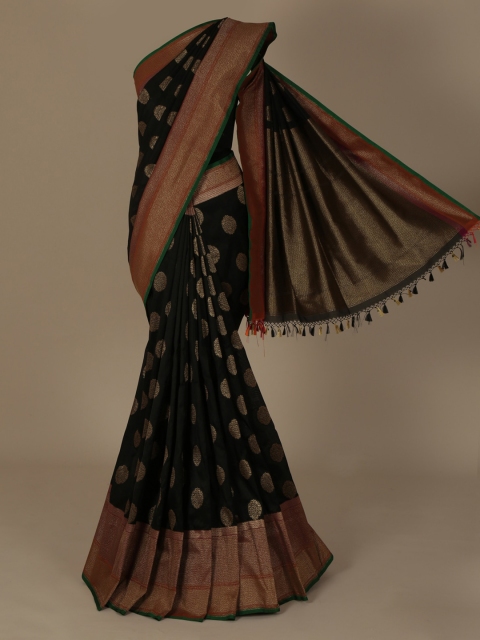 

Pothys Black & Gold-Toned Jute Silk Woven Design Saree