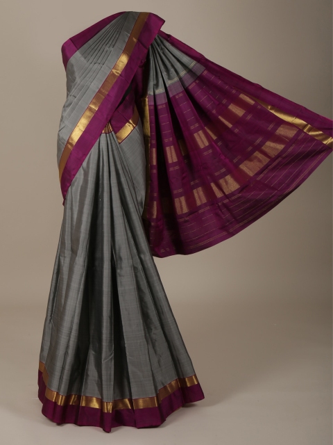 

Pothys Grey & Magenta Pure Silk Solid Saree