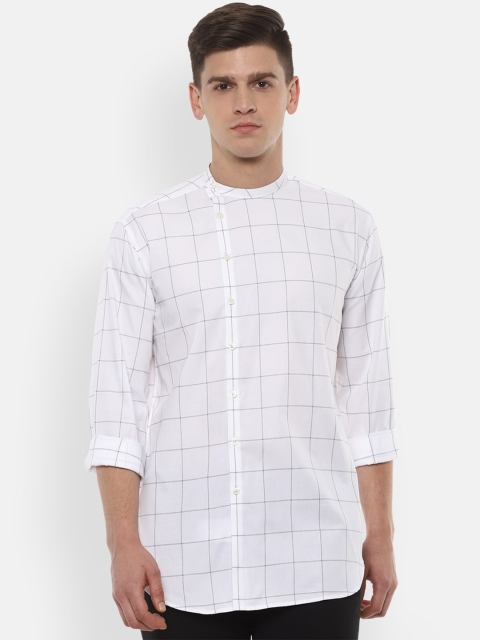 

V Dot Men White Slim Fit Checked Casual Shirt