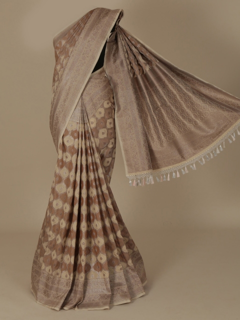 

Pothys Cream-Coloured & Brown Jute Silk Woven Design Saree