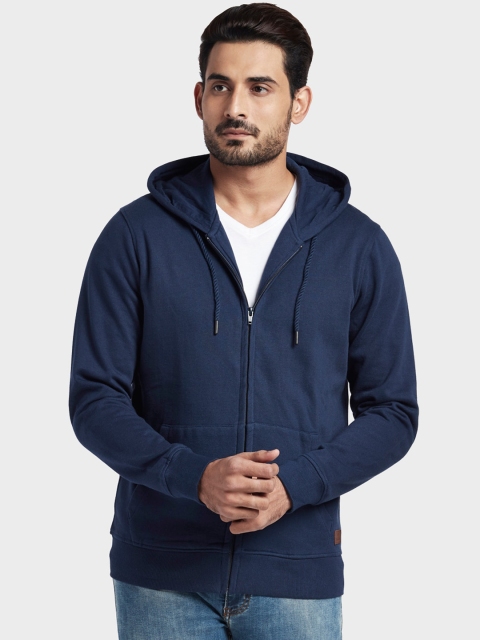 

ColorPlus Men Navy Blue Solid Hooded Sweatshirt