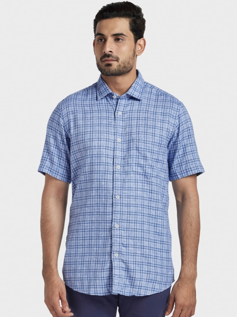 

ColorPlus Men Blue Tailored Fit Checked Casual Shirt