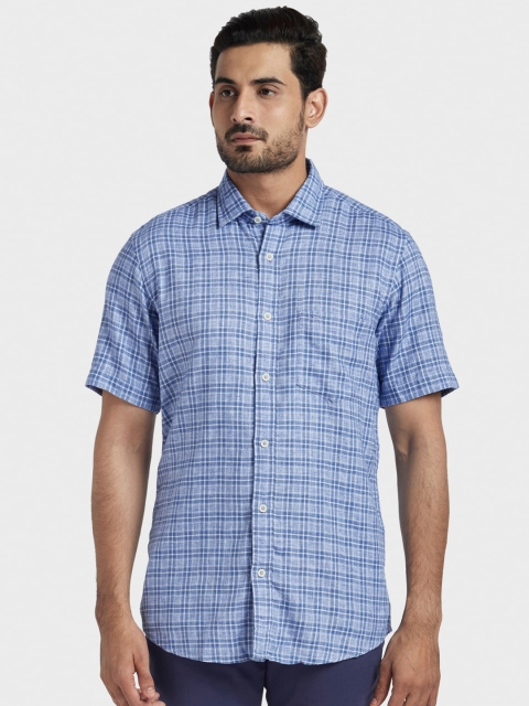 

ColorPlus Men Blue Tailored Fit Checked Casual Shirt