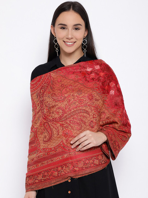 

Pashmoda Women Red Jamawar Aari Embroidered Shawl