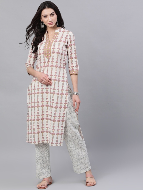

Nayo Women Off-White & Grey Printed Kurta with Palazzos