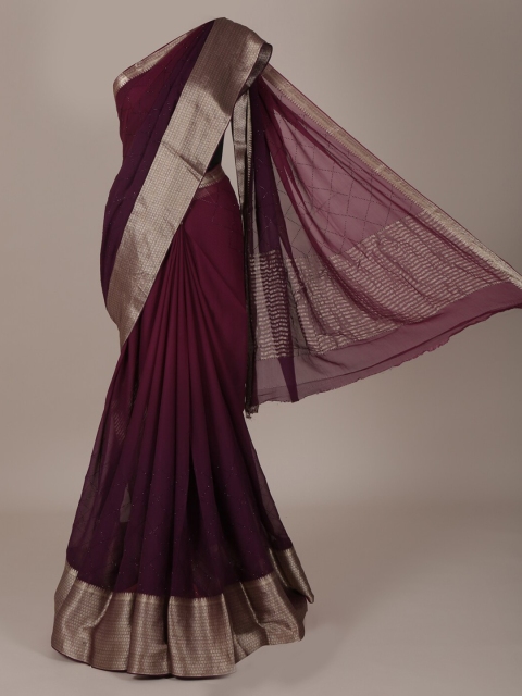 

Pothys Purple & Champagne-Coloured Pure Chiffon Solid Saree