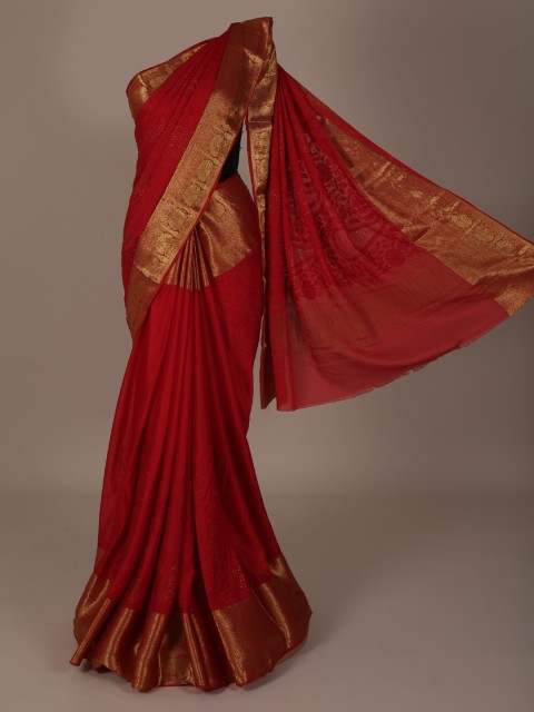 

Pothys Red & Gold-Toned Pure Chiffon Embellished Saree