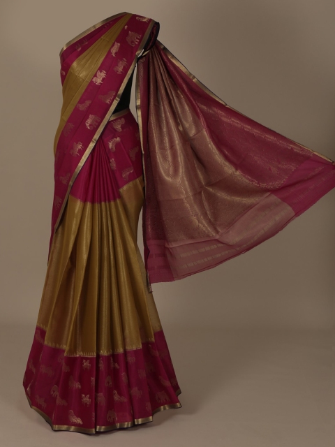 

Pothys Gold-Toned Colourblocked Pure Chiffon Saree