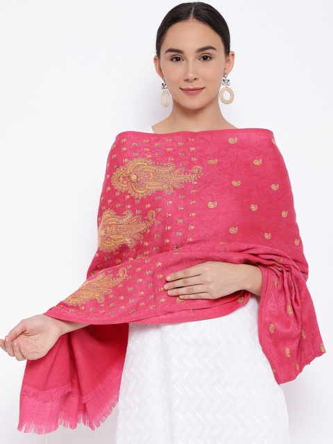 

Pashmoda Women Pink & Brown Kashmiri Sozni Hand-Embroidered Pure Wool Shawl