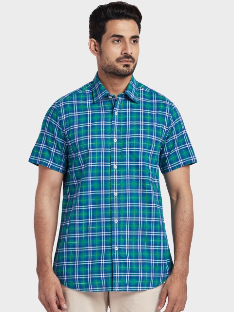 

ColorPlus Men Green & Blue Tailored Fit Checked Casual Shirt