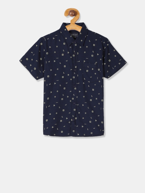 Cherokee Boys Navy Blue Regular Fit Printed Casual Shirt