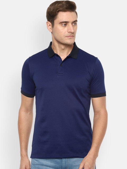 

Van Heusen Men Navy Blue Solid Polo Collar Pure Cotton T-shirt