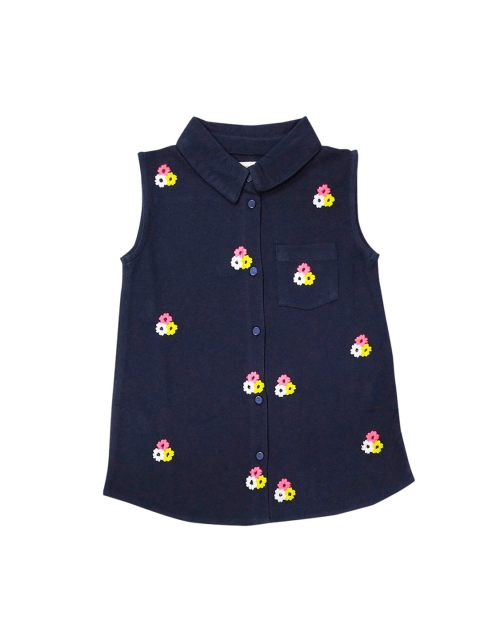 

Cherry Crumble Girls Blue Embroidered Shirt Style Top