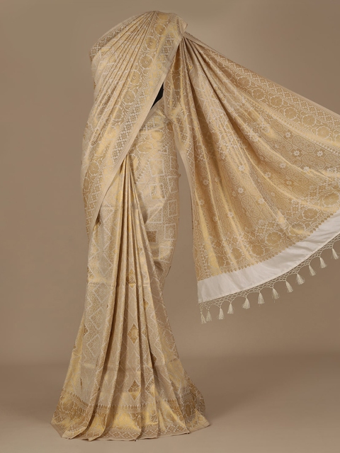 

Pothys Off-White & Gold-Toned Jute Silk Woven Design Banarasi Saree