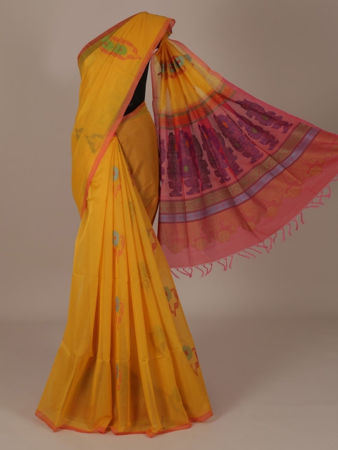 

Pothys Yellow Printed Silk Cotton Saree
