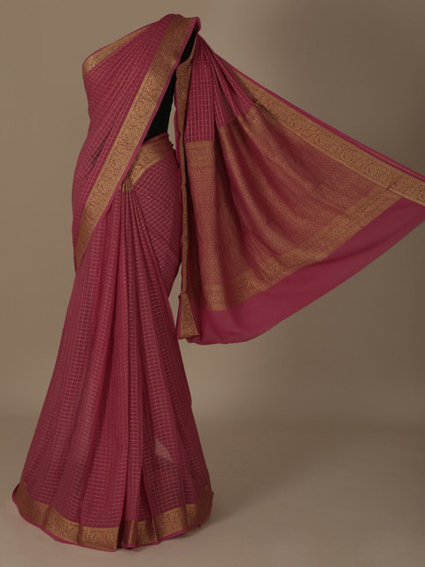 

Pothys Pink & Gold-Coloured Pure Chiffon Woven Design Saree