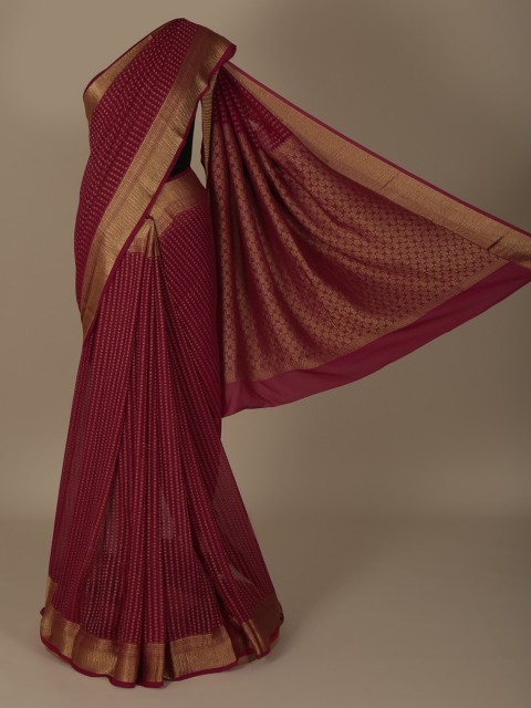 

Pothys Magenta & Gold-Coloured Pure Chiffon Woven Design Saree