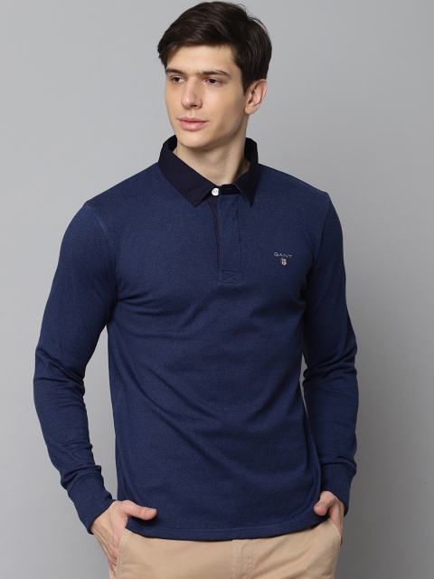 

GANT Men Navy Blue Solid Polo Collar T-shirt