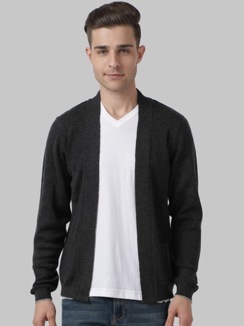 

Park Avenue Men Charcoal Grey Solid Open-Front Sweater