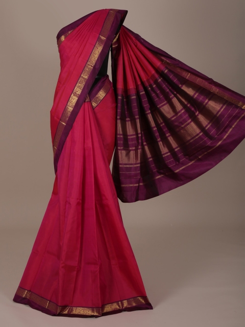 

Pothys Pink & Gold-Toned Pure Silk Solid Saree