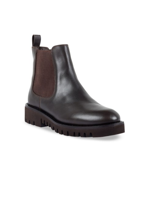

Vanilla Moon Women Brown Solid Leather Mid-Top Flat Boots