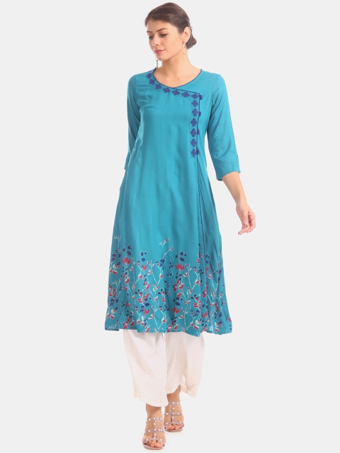 

Anahi Women Sea Green Hem Printed A-Line Kurta