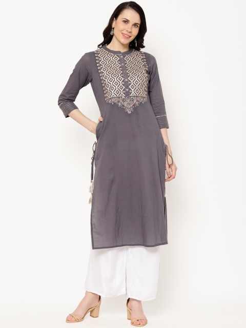 Ramas Women Grey Yoke Design Straight Kurta