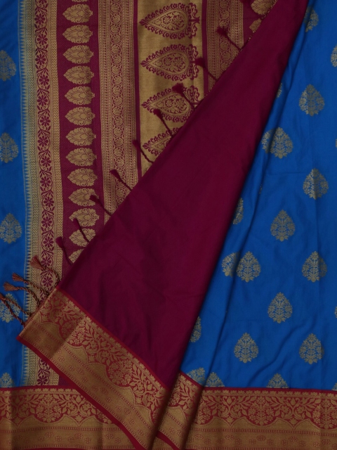

Bangalore Silk Emporium Blue & Maroon Silk Blend Woven Design Saree
