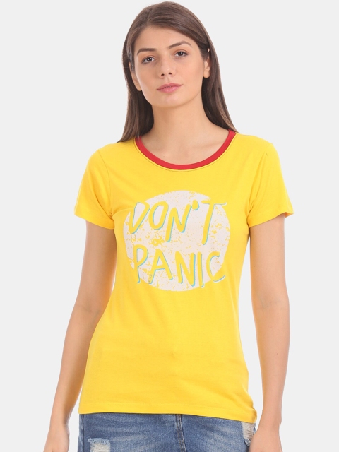 

Sugr Women Yellow & White Printed Round Neck T-shirt