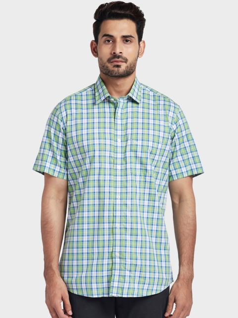 

ColorPlus Men Green Tailored Fit Checked Casual Shirt