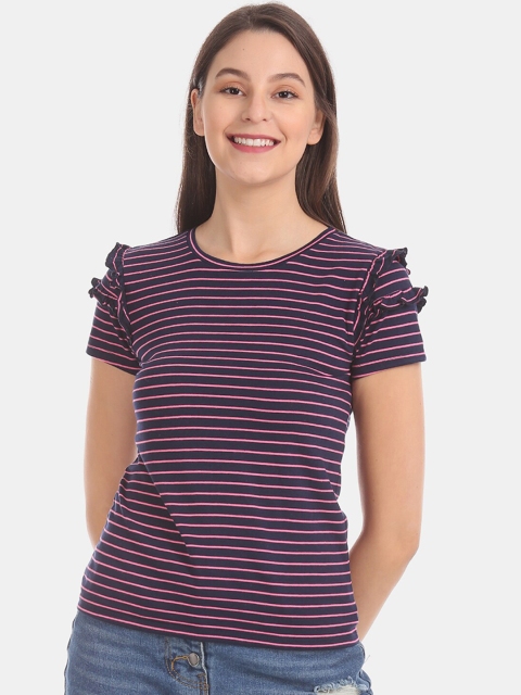 

Sugr Women Navy Blue Striped Top
