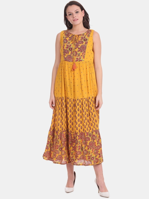 

Anahi Women Mustard Yellow Printed Maxi Dress