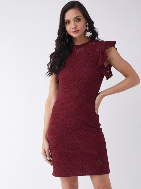 

MAGRE Women Maroon Self Design Sheath Dress