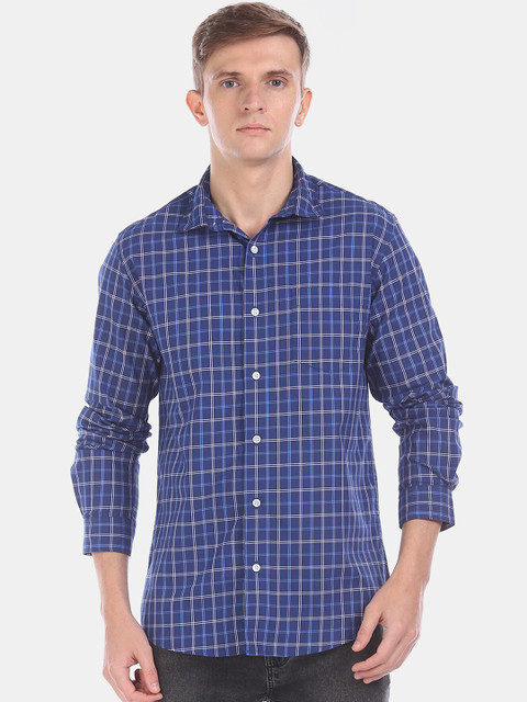 

Ruggers Men Blue Regular Fit Checked Casual Shirt