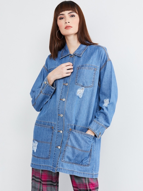 

max Women Blue Solid Denim Jacket