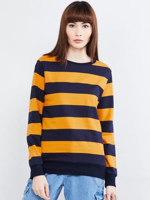 

max Women Yellow & Blue Striped Cotton Sweatshirt