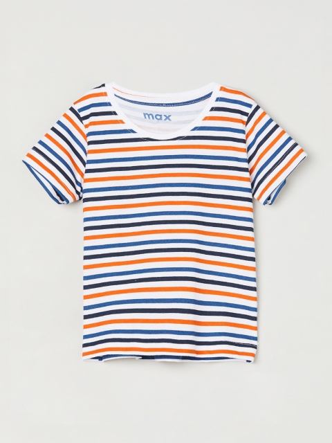 

max Boys White & Orange Striped Round Neck T-shirt