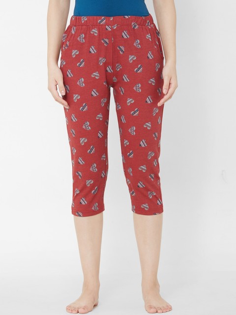 

Sweet Dreams Women Red & Blue Printed Mid-Rise Lounge Capris F-LLC-1189B