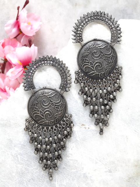 

Moedbuille Silver-Toned Brass-Plated Handcrafted Oxidised Classic Drop Earrings