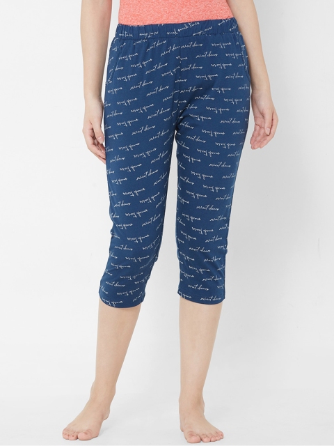 

Sweet Dreams Women Blue & White Printed Lounge Capris F-LLC-1189B