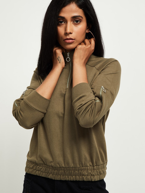 

max Women Olive Green Solid Sweatshirt