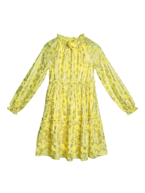 

Ishin DESIGNER STUDIO Girls Yellow Printed A-Line Dress