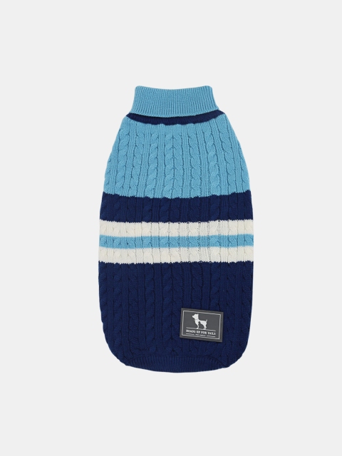 

Heads Up For Tails Navy Blue Striped Cable Knit Dog Sweater