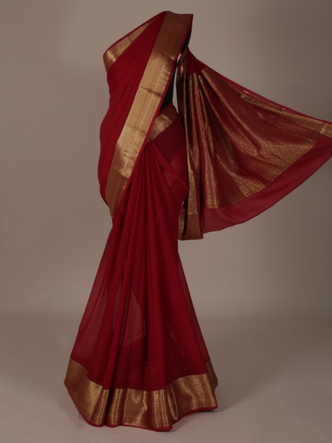 

Pothys Red Solid Pure Chiffon Saree