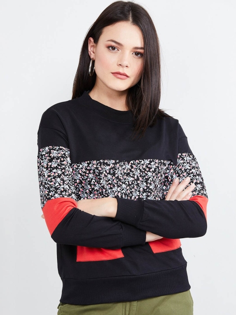 max Women Black & Red Colourblocked Sweatshirt