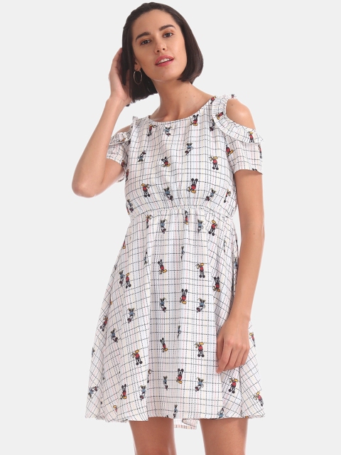 

Sugr Women Off-White Printed Fit and Flare Dress