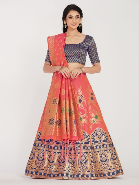 

MIMOSA Women Navy blue & Pink Zari Woven Design Semi-Stitched Lehenga & Unstitched Choli with Dupatta